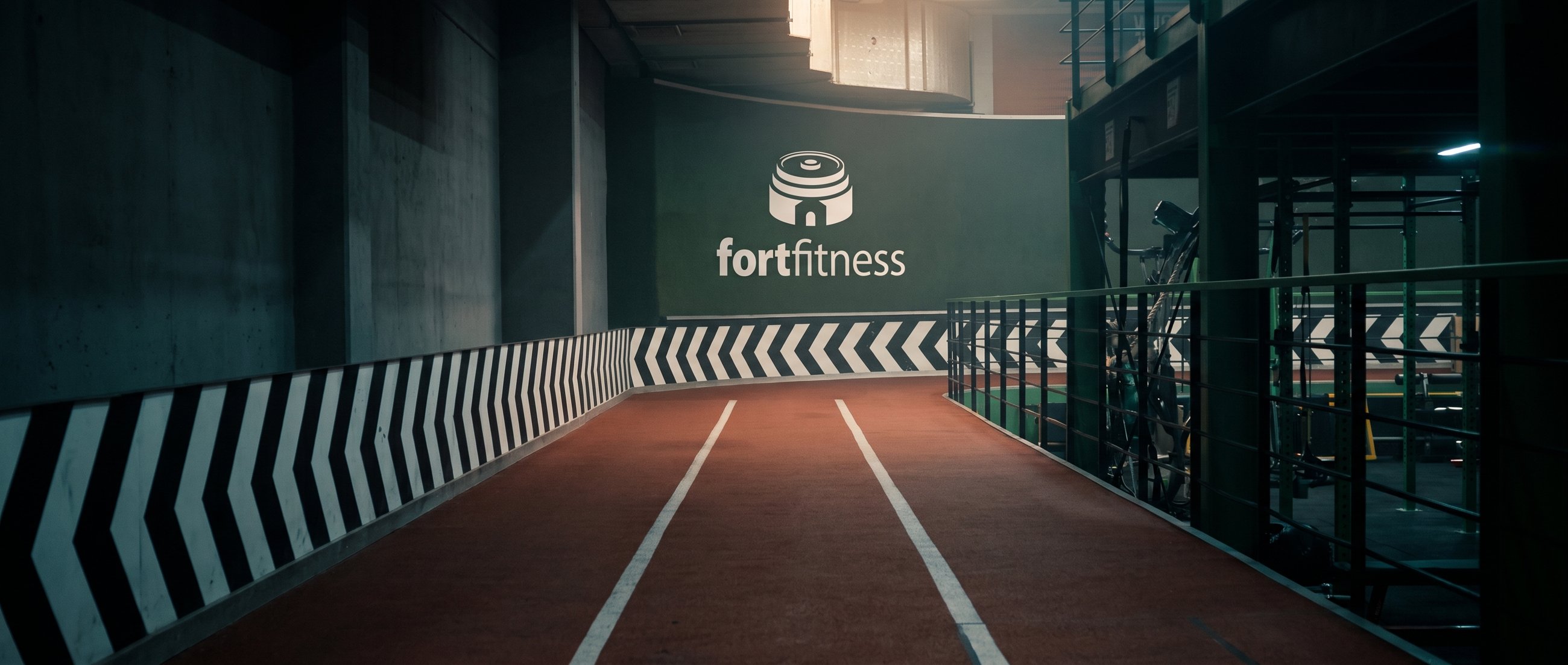 The indoor track at Fort Fitness Sliema, leading to the Fort Fitness wall
